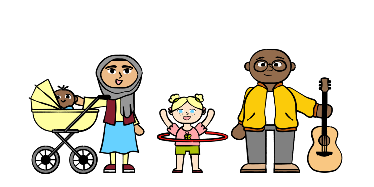 Familie mit Kinderwagen und Tochter
