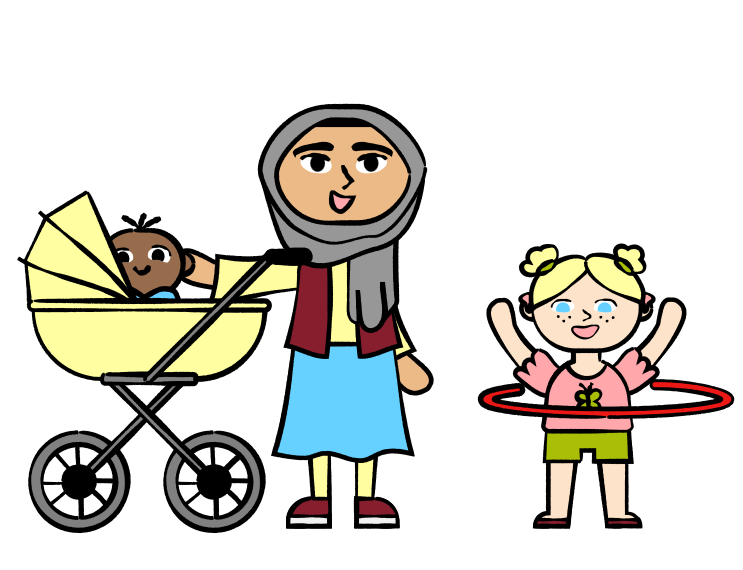 Familie mit Kinderwagen und Tochter